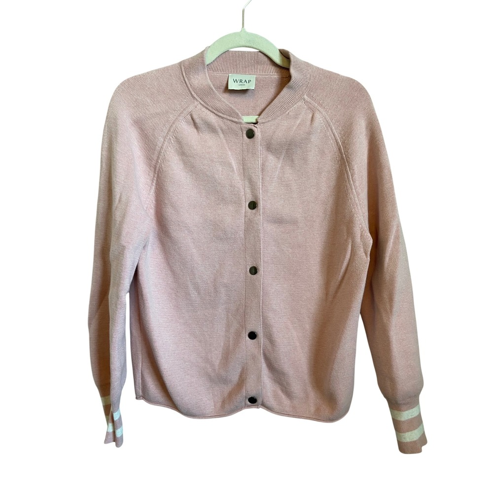 Wrap London Pink Organic Cotton Snap Front Cardigan Sweater US 4 UK 8